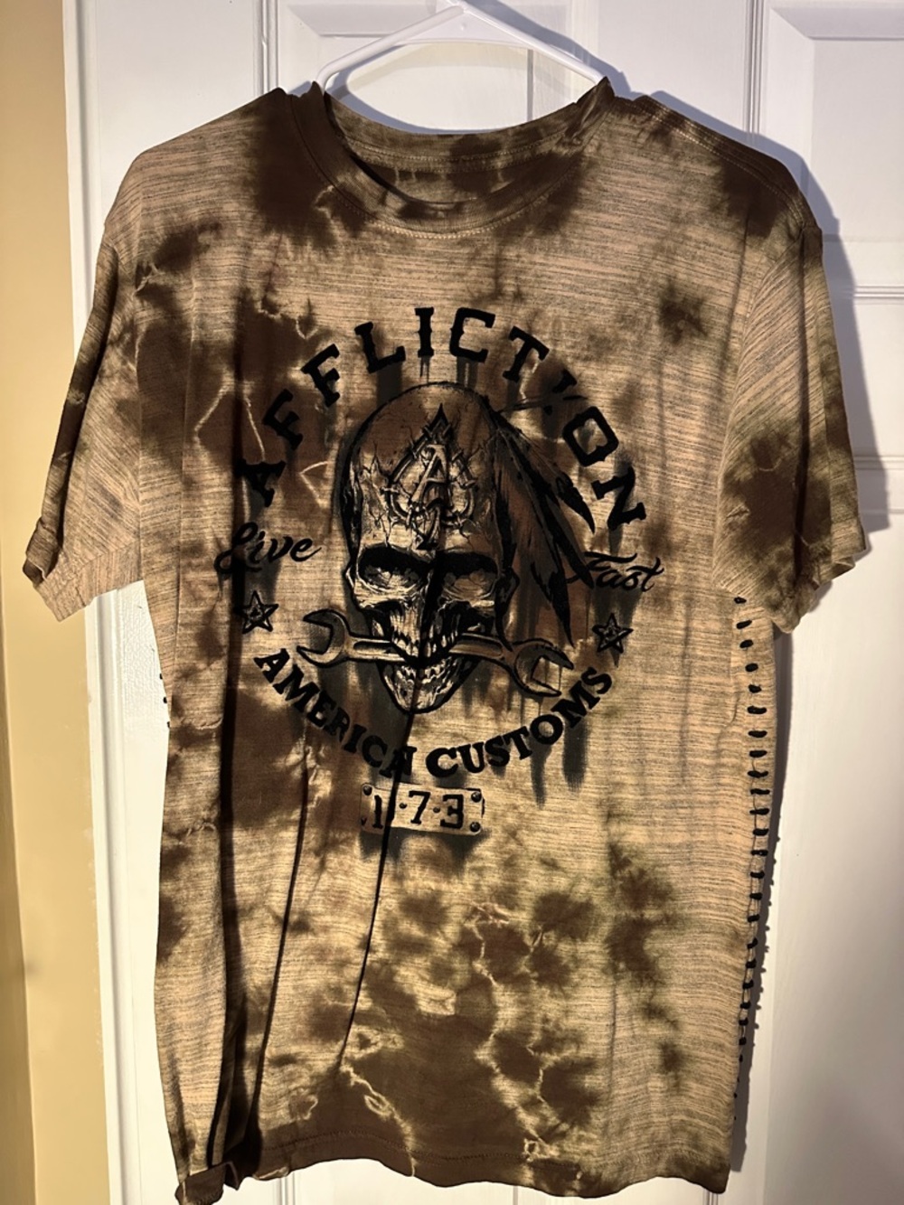 Affliction Brown Tie-Dye Skull & Wrench Graphic Tee